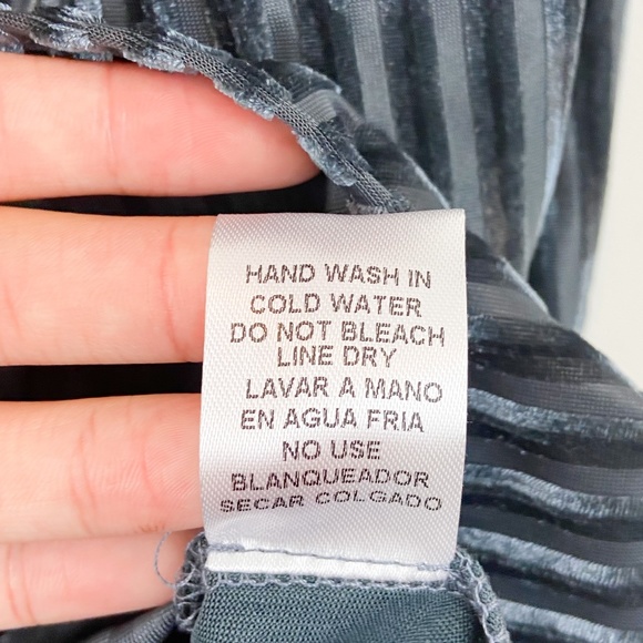 Entro Grey Velvet Striped One Shoulder Ruffle Top - Picture 9 of 9